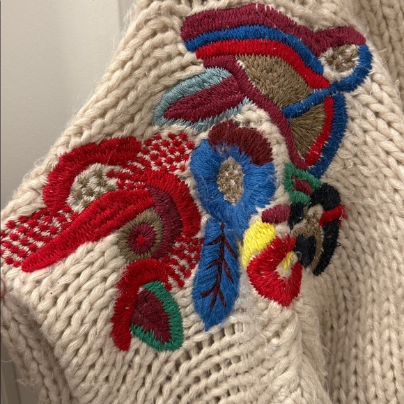 Zara Beige Sweater with Colorful Embroidery - Picture 3 of 4